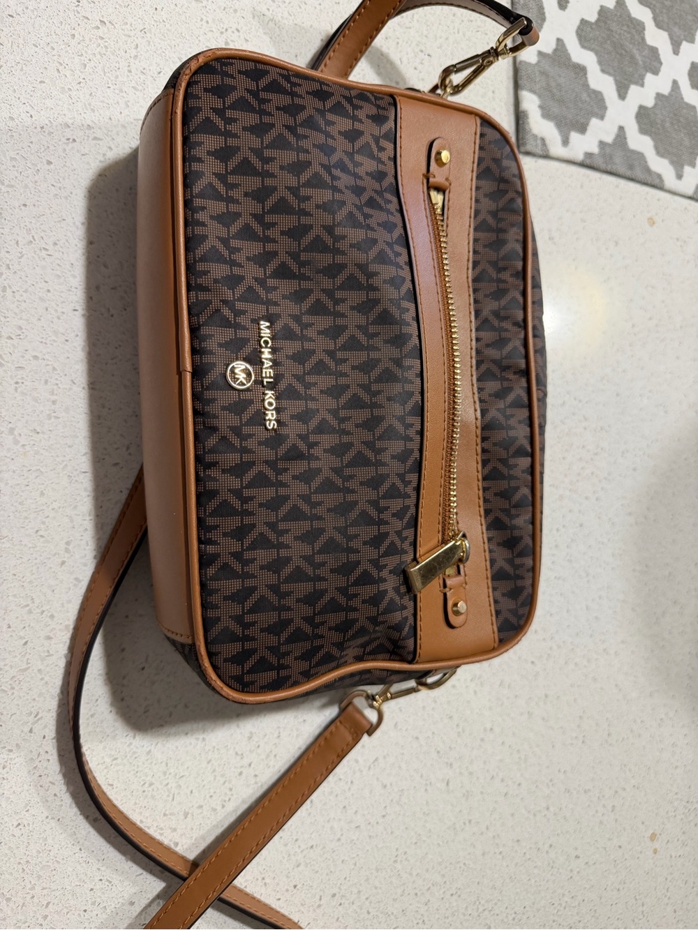 Michael Kors Brown Logo Messenger Bag with Tan Trim
